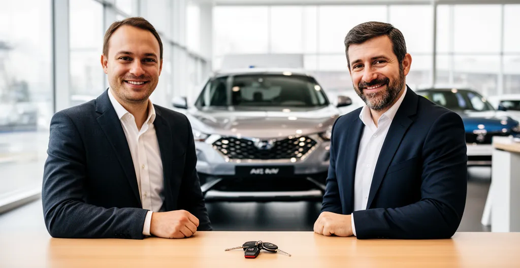 Remise des clés d'un véhicule d'occasion dans une concession automobile